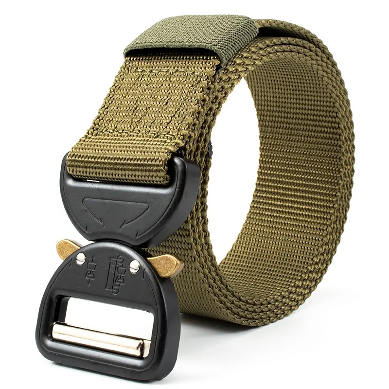Mens woven polyester nylon belt custom fabric belt manufacturer with tactical alloy buckle