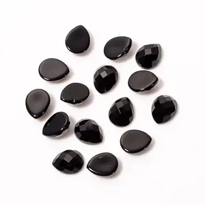 Black Onyx Gemstone Forma De Pera Rose Cut Atacado Gemstone Para Fazer Jóias Teardrop Cut Black Onyx Rosecut