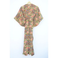 Robe Kaftan d'été en coton indigo imprimé, longueur genou, taille naturelle, écoresponsable, pour femme, idéale comme cache-maillot de plage