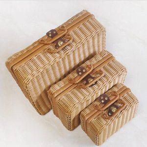 <b>Rattan</b> Woven Suitcase Kids Room Home Decor Wedding Gift <b>Box</b> Straw Bag Suitcase Briefcase - Product Image 3