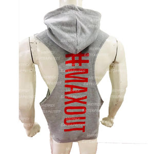 Camiseta sin mangas con capucha para hombre de alta calidad, chaleco de entrenamiento de gimnasio personalizado cómodo, camiseta transpirable de algodón y poliéster - Product Image 6