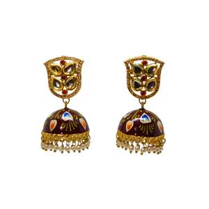 CONCEPTEUR PEINTURE À LA MAIN JHUMKI KUNDAN BOUCLES D'OREILLES CERCEAU BOUCLE D'OREILLE - Product Image 5