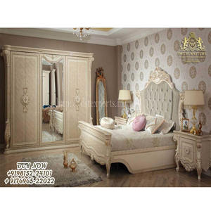Muebles de dormitorio de tamaño real francés, conjunto de dormitorio de lujo antiguo, Rey, blanco - Product Image 1