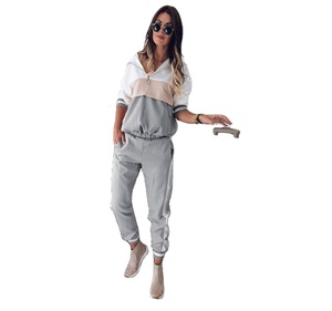 Sudadera con capucha y pantalones para mujer, fabricante de alta calidad, bloque multicolor, media cremallera, dobladillo elástico - Product Image 1