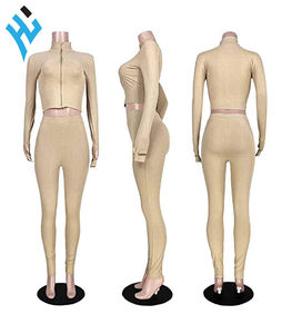 Kliou — sweat-shirt 2 pièces en tricot côtelé pour femmes, couleur unie, haut court + pantalon Long, survêtement, tenue Active, offre spéciale - Product Image 5