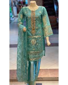 Vêtements brodés Salwar Kameez style pakistanais pour femmes costumes en organza tissu vêtements indiens et pakistanais - Product Image 5
