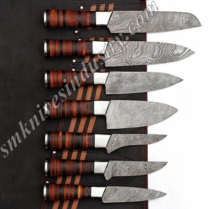 Juego de cuchillos de cocina de 7 piezas con mango redondo de acero de Damasco hecho a mano con estuche de cuero, incluye cuchillos de Chef (SMK1059) - Product Image 2