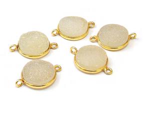 Blanco Druzy forma redonda doble fianza bucle Vertical chapado en oro fabricación de joyas conector de bisel de piedras preciosas - Product Image 3