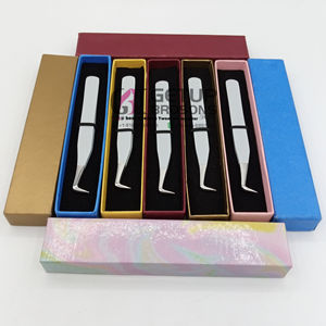 Pince à épiler professionnelle d'extension de cils de meilleur volume de revêtement de poudre gris clair avec des Instruments de beauté en acier inoxydable à pointe argentée - Product Image 1