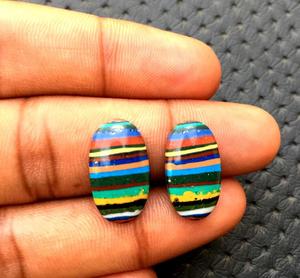 หินแคลซิลิก้าสีรุ้งธรรมชาติ1คู่,เครื่องประดับหลากสีทำจากอัญมณีทรงวงรีเรียบ - Product Image 3