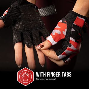 Guantes de levantamiento de pesas con estampado de camuflaje rojo para mujer, alta calidad, diseñados a medida para gimnasio y uso deportivo - Product Image 6