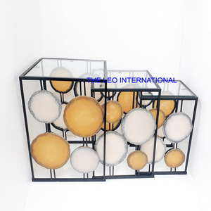 โต๊ะทำรังชุบทองอลูมิเนียมโลหะ2คู่สำหรับบ้านสำนักงานร้านอาหารโรงแรมใช้โต๊ะกาแฟ - Product Image 4