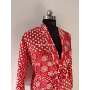 Red Floral Patch Print Hippie & Bohemian Style Maxi Long Robe Gown Kimono Women's Nighty Wholesale Sleepwear - Product Image 3