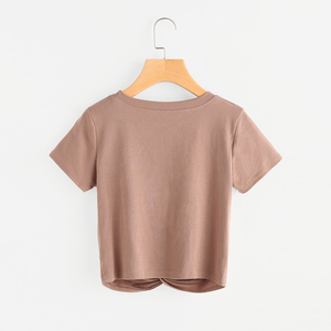 T-shirt kaki haut court pour le corps torsadé sur le devant Vente complète Personnalisé Unique pour femmes Design de mode - Product Image 3