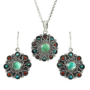 ชุดเครื่องประดับต่างหูจี้อัญมณีธรรมชาติสีเทอร์ควอยซ์หลายชุด925เครื่องประดับทำด้วยมือแนววินเทจเงินสเตอร์ลิง - Product Image 1