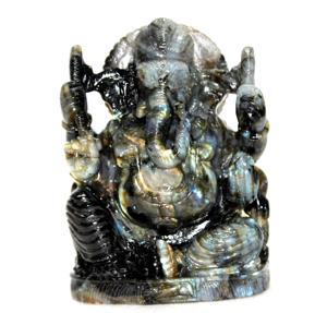 Statue de Ganesha en Labradorite Flashy sculptée à la main Sculpture sur pierre naturelle en cristal de guérison indien Fabriqué en Inde Style Chakra - Product Image 3