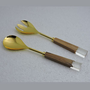 การออกแบบที่ดีที่สุดไม้และเรซิ่นจับและสแตนเลสพร้อมเซิร์ฟเวอร์สลัดชุบเงินสลัดพาสต้าช้อนบนโต๊ะอาหารวันหยุดขายส่ง - Product Image 3