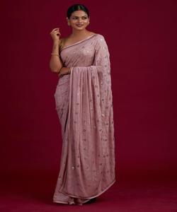 Bollywood Designer Saree Designer Mirror Work Flower Design Soft <b>Silk</b> <b>Fabric</b> Digital Print Maroon Color Sari with Blouse India Apparelgarment - Product Image 3