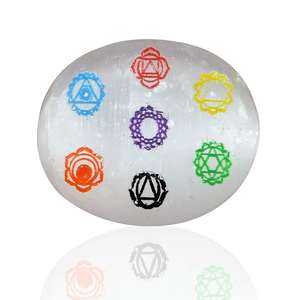 High Quality Carved <b>Selenite</b> Chakra Symbol <b>Charging</b> <b>Plate</b> Reiki Agate Gemstone Massage PalmStone Crystals for Feng Shui Love - Product Image 1