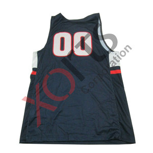 Maillot de basket-ball unisexe personnalisé, dernière conception, en maille unie, réversible, imprimé par transfert thermique, logo brodé, nom, couleur bleue - Product Image 4