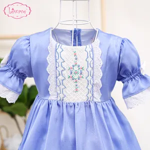 Robe tutu bleu pour filles, smockée, adorable, bleue, LD428