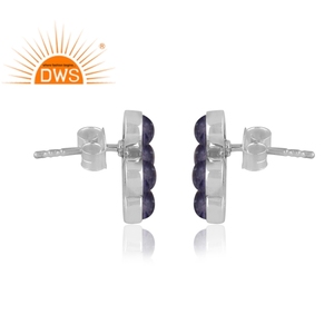 Boucles d'oreilles clous en argent sterling 925 oxydé avec pierre précieuse naturelle Tanzanite, fabricant de bijoux indiens - Product Image 4