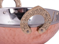 Service de nourriture en cuivre indien imprimé logo personnalisé Karahi Kadhai 400 à 2000ml Kadai avec poignée à vendre cadeau de cuisine