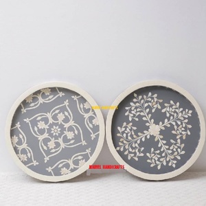 Mother of Pearl Inlay Serving Tray Set | Handmade Wooden Round Tray | Arabic Ramadan <b>Eid</b> Home Decor <b>Gift</b> Luxury Kitchen Serving - Product Image 1
