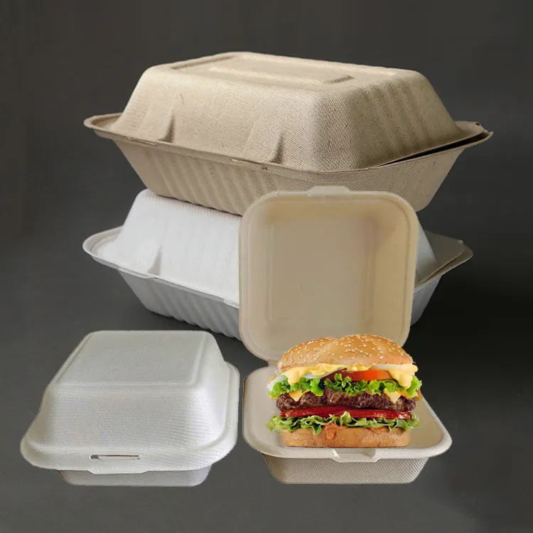 Saco de papel de embalagem biodegradável, para pizza, hambúrguer, bento, embalagem rápida de alimentos, caixa de papel