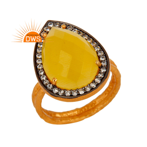 Bague en argent Sterling pour femmes, fabrication de bijoux, pierre de lune jaune naturelle, empilable, CZ, livraison gratuite - Product Image 1