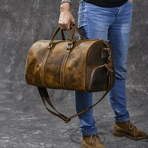 Grand sac de sport vintage Weekender Holdall personnalisable en cuir véritable pleine fleur espace supplémentaire chaussures personnalisées bonbons de voyage - Product Image 3