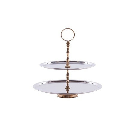 BetterJonny Set Di 4 Aste Per Alzata In Metallo Oro E Argento 13,5 Cm - Supporti Per Torte A 2-3 Piani, Per Matrimoni, Feste E Dessert