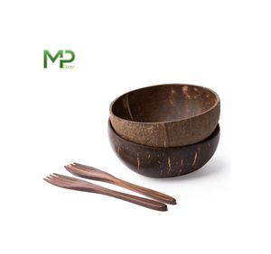 Bol en bois écologique de haute qualité avec logo personnalisé Conception de coquille de noix de coco pour mélanger la salade de fruits comprend une cuillère - Product Image 1