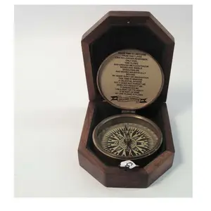 Brass Ship Nautical Compass With Wooden Gifts Box