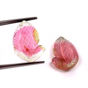 Tourmaline naturelle bio, tourmaline pastèque, feuille fantaisie sculptée à la main, taille 12x18mm, 1 paire, 10 carats +AAAA, pierre authentique et naturelle - Product Image 3