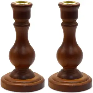 Klassische hölzerne Kerzenhalter Set von 2 Taper Stand Home Decoration natürliche lange Stiel Kerzenhalter Holz traditionelle 100 IGG-56
