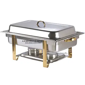 Rectangular Shape Gold Stand Steel Chafing Dishes Restaurant Supplies Food Warmer Buffet Chafing Dish