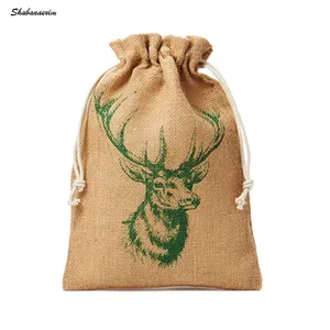 최고의 가격 황마 가방 사용자 정의 디자인 손 로고 인쇄 가방 황마 그리기 문자열 가방 파우치