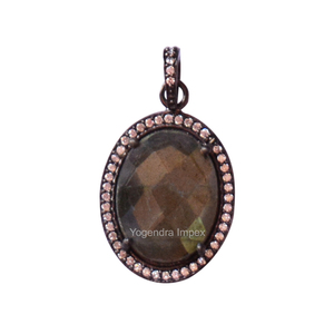 Pierre précieuse naturelle en labradorite faite à la main, forme ovale, plaquée rhodium noir sur argent sterling 925 - Product Image 1