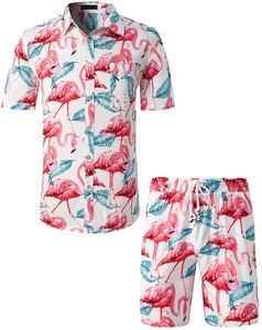 Ropa de salón de moda Hawaiana para hombre, de 2 piezas conjunto a juego, camisetas de media manga corta con botones, pantalones cortos - Product Image 6