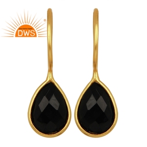 Black <b>Onyx</b> Gemstone Jewelry Manufacturer 925 Sterling Silver 14k Gold Plated Women's Hook <b>Earring</b> Jewelry Wholesaler - Product Image 1