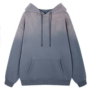 เสื้อมีฮู้ดฟอกสีกรดแบบแฟชั่นสตรีทแวร์ขอบขาดสำหรับฤดูหนาวลายพื้น - Product Image 2