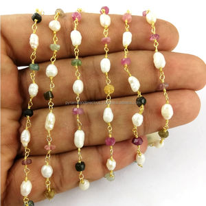 Collar de Rosario Largo con Perlas y Piedras Preciosas de Turmalina Multicolor, Accesorios y Componentes de Joyería - Product Image 5