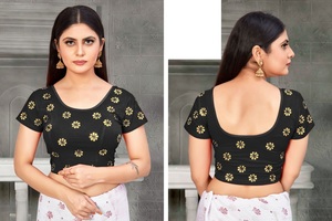 Formal Wear Designer Yellow Color Stretchable Weaving Blouses for Women Cotton Silk Half Sleeve Indian Garments Regular Fit - Product Image 4