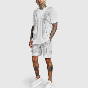 เสื้อยืดแขนสั้นมีฮู้ดสำหรับผู้ชาย,ชุดออกกำลังกายแขนกุดกางเกงขาสั้นสำหรับฤดูร้อน - Product Image 3