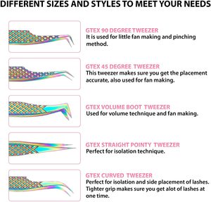 Pince à épiler japonaise en acier inoxydable pour extension de cils Ensemble de 5 outils comprenant une pince à épiler droite courbée à 45 et 90 degrés - Product Image 4