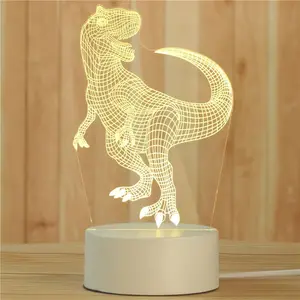 3D ilusión lámparas led base oem acrílico dinosaurio luz de la noche