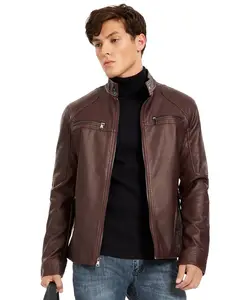 Men's 100% Genuine Brown Leather Jacket Custom Design Excellent Quality - Wholesale Price