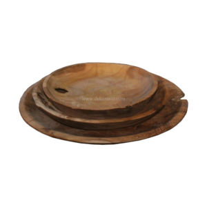 Set de vaisselle en bois de teck, ensemble de 3 bols en bois de racines, vaisselle d'assiettes - Product Image 1