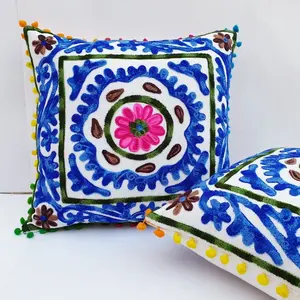 ウールインド刺繍スザニクッションカバーウズベクスタイルの家の装飾大胆で明るいユニークで快適なソファ枕ケース
